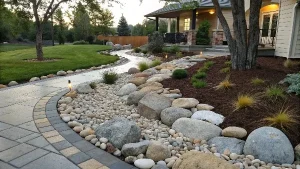river rock bed with edging